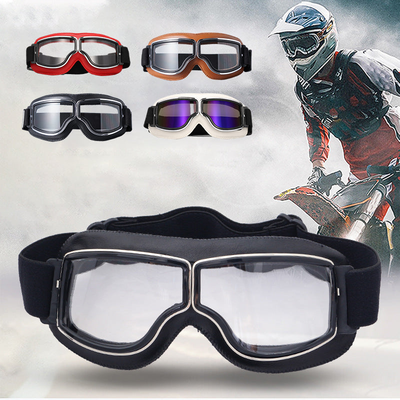 Durable vintage motorcycle goggles, impact-resistant lens, reliable eye protection.
