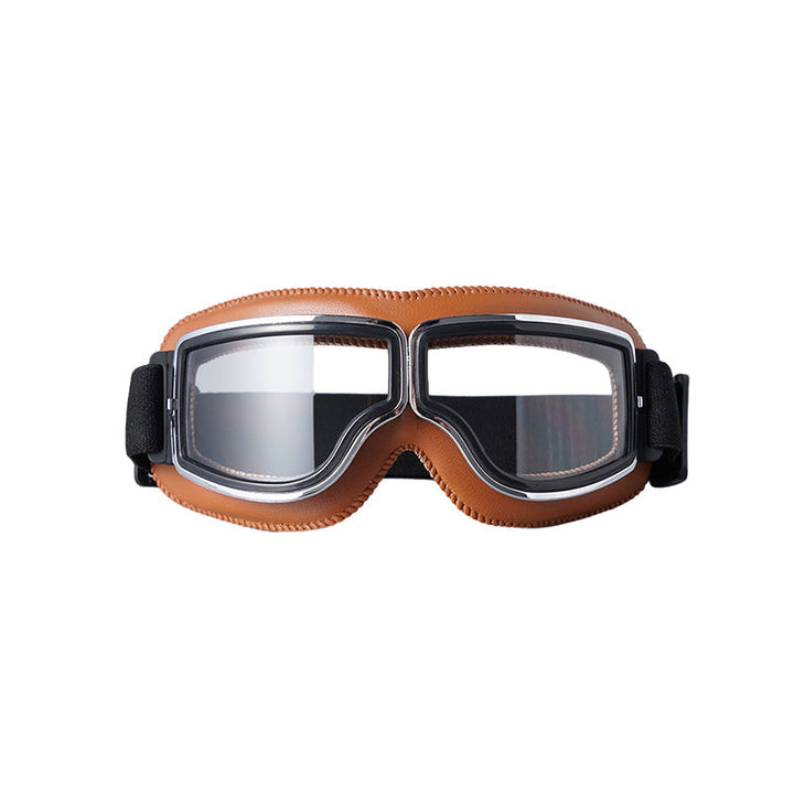 Adjustable strap retro motorcycle goggles, scratch-resistant lens, eye safety.