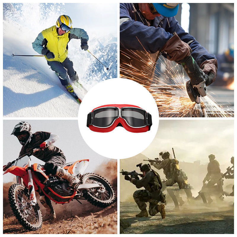 Black retro motorcycle goggles, windproof, UV protection, ideal for biker eye safety.