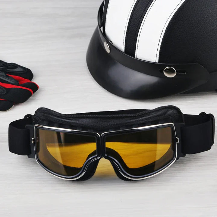 Adventure-ready vintage motorcycle goggles, robust design, ultimate eye protection.