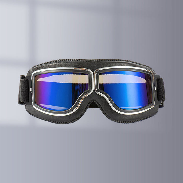 Unisex windproof motorcycle goggles, clear lens, vintage design, UV protection.