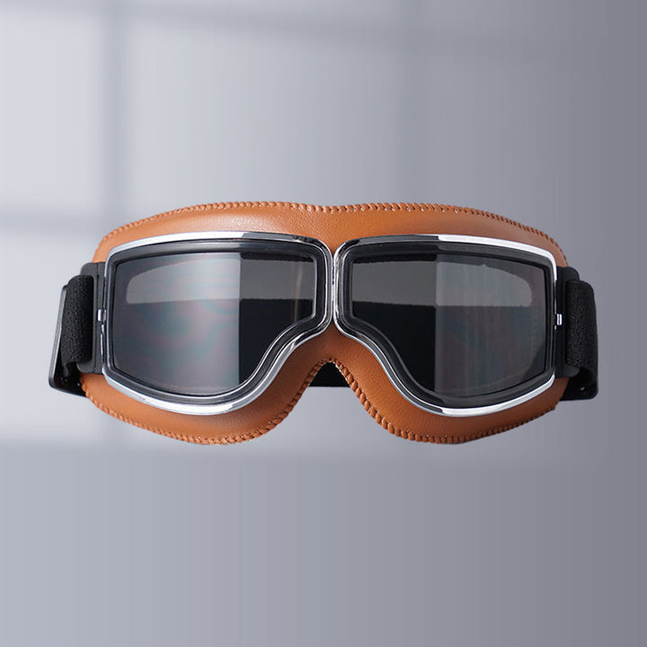 Versatile vintage goggles for motorcycle, skiing, hiking; UV & wind protection.