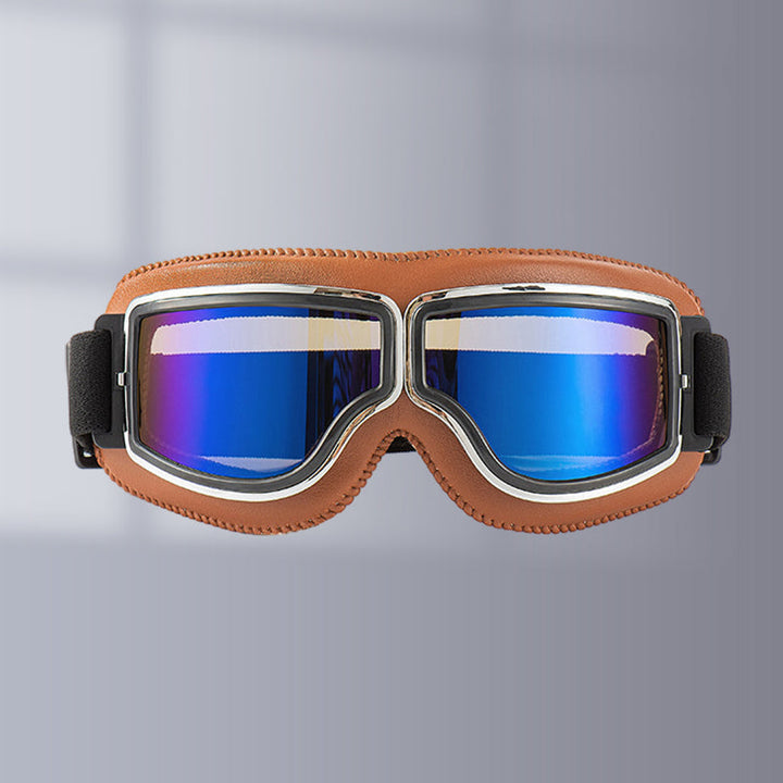 Stylish retro biker goggles, windproof & UV protective for eye safety.