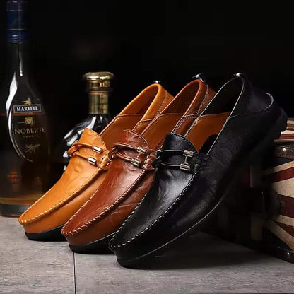 Classic Romano men's slip-on loafers in black leather for elegant style & comfort footwear.