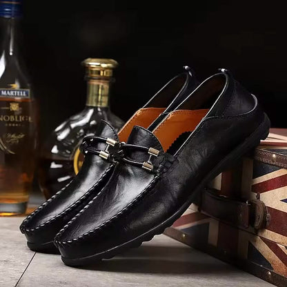 Tan leather Romano slip-on loafers for men, ideal for casual or elegant everyday style.