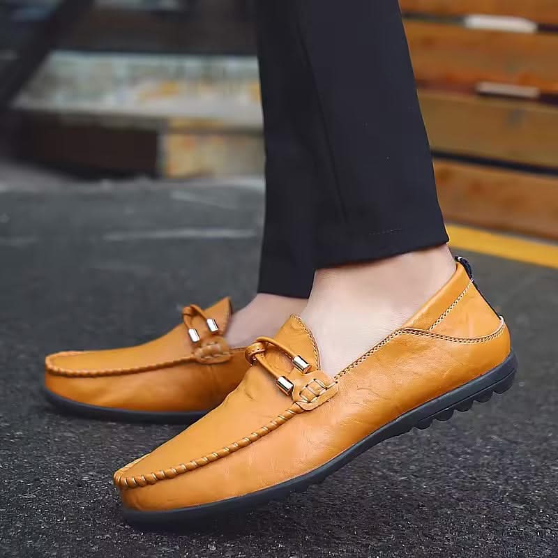 Brown Romano men's slip-on loafers, combining elegant style with casual comfort footwear.