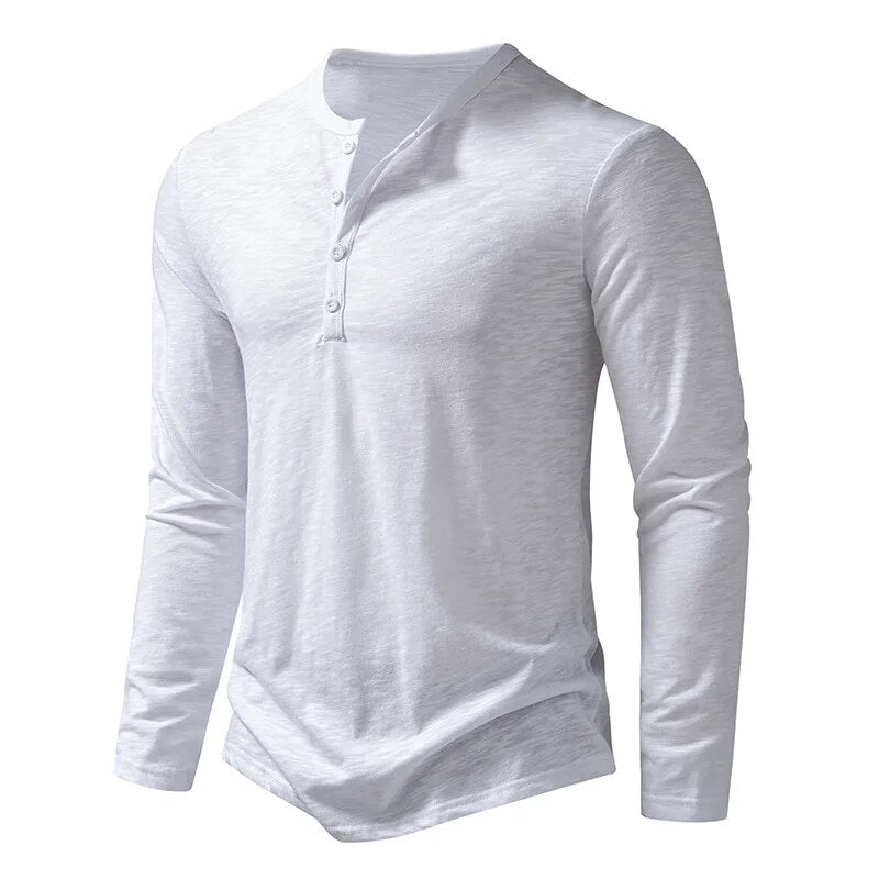Neatly folded men's classic henley shirt, a versatile top ready for everyday wear.