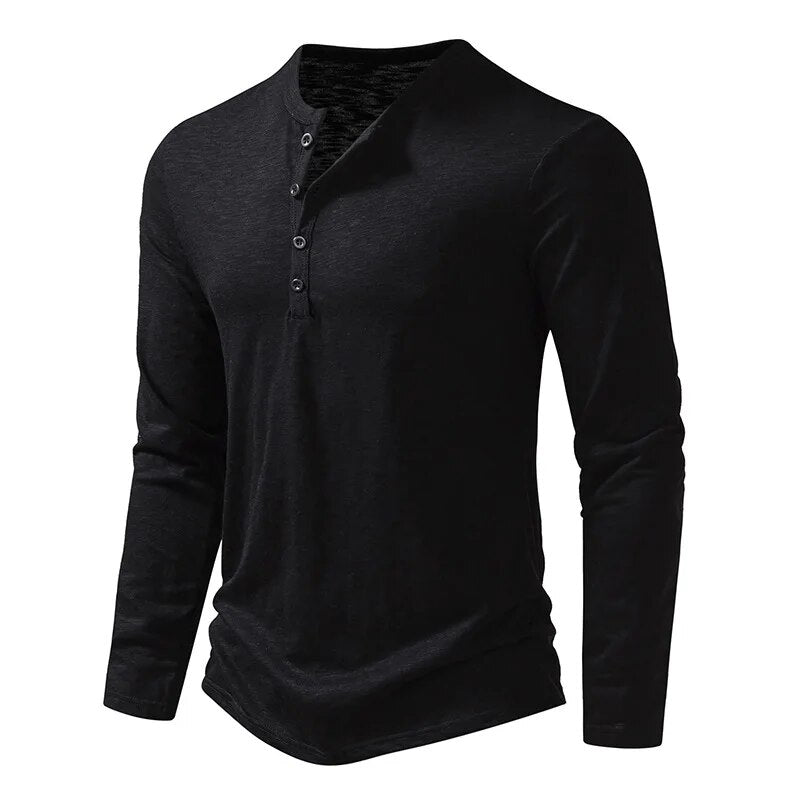 Men's versatile slim-fit henley shirt, easily styled for casual or layered looks in men's fashion.