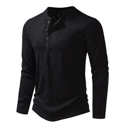 Men's versatile slim-fit henley shirt, easily styled for casual or layered looks in men's fashion.