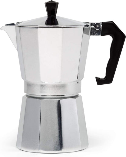 Classic stovetop espresso moka pot coffee maker for rich Italian & Cuban café brewing at home.