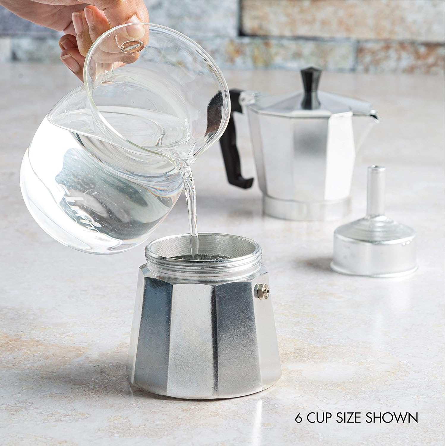 Durable aluminum moka pot for easy stovetop espresso home brewing. Perfect for Italian & Cuban coffee.