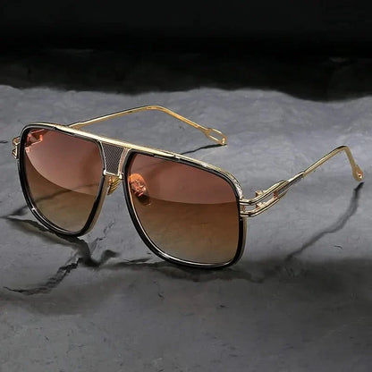 Stylish unisex classic aviator sunglasses featuring a gold frame, perfect for timeless fashion & sun protection.