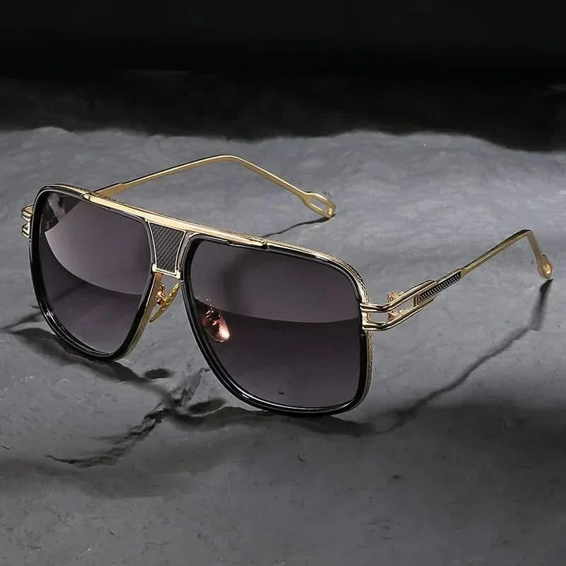 Gold frame classic aviator eyewear, unisex design, offering clear vision and sun protection for stylish shades.