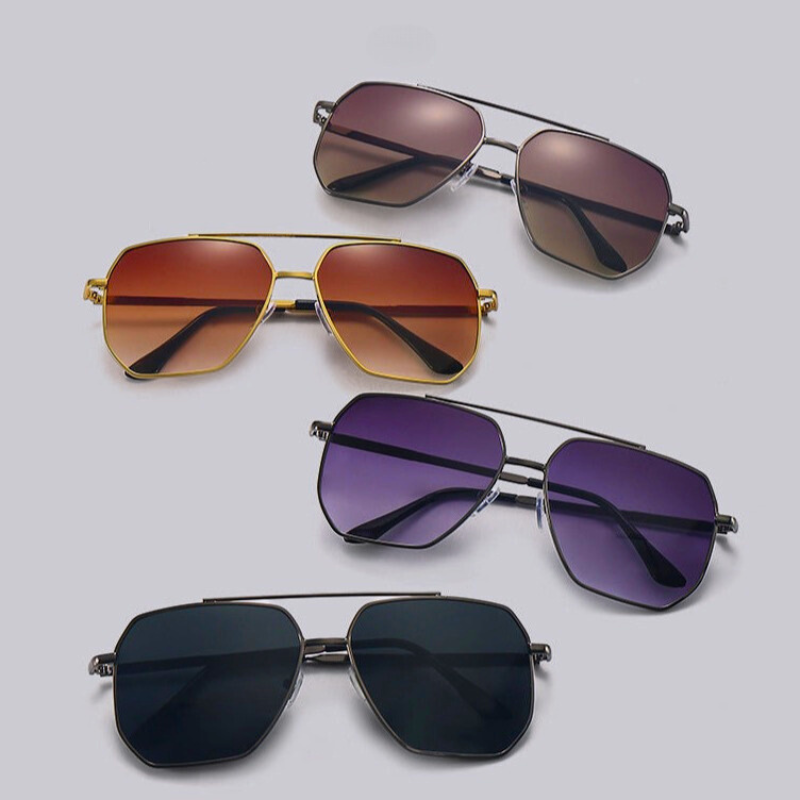 Black classic aviator sunglasses with gradient lenses. Unisex fashion eyewear offering excellent UV protection.