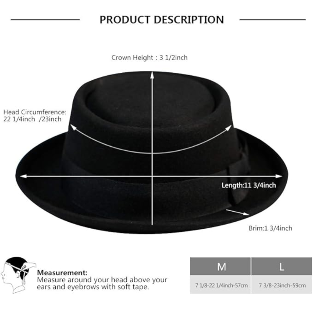 Versatile unisex wool felt pork pie fedora hat, a chic fashion accessory suitable for both men's and women's winter style.