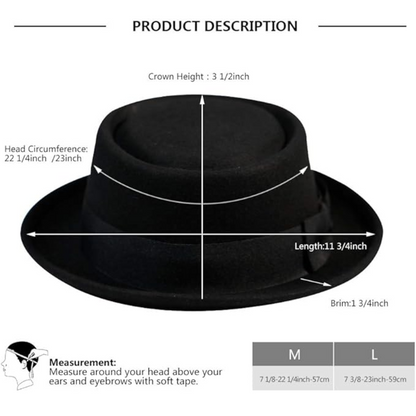 Versatile unisex wool felt pork pie fedora hat, a chic fashion accessory suitable for both men's and women's winter style.