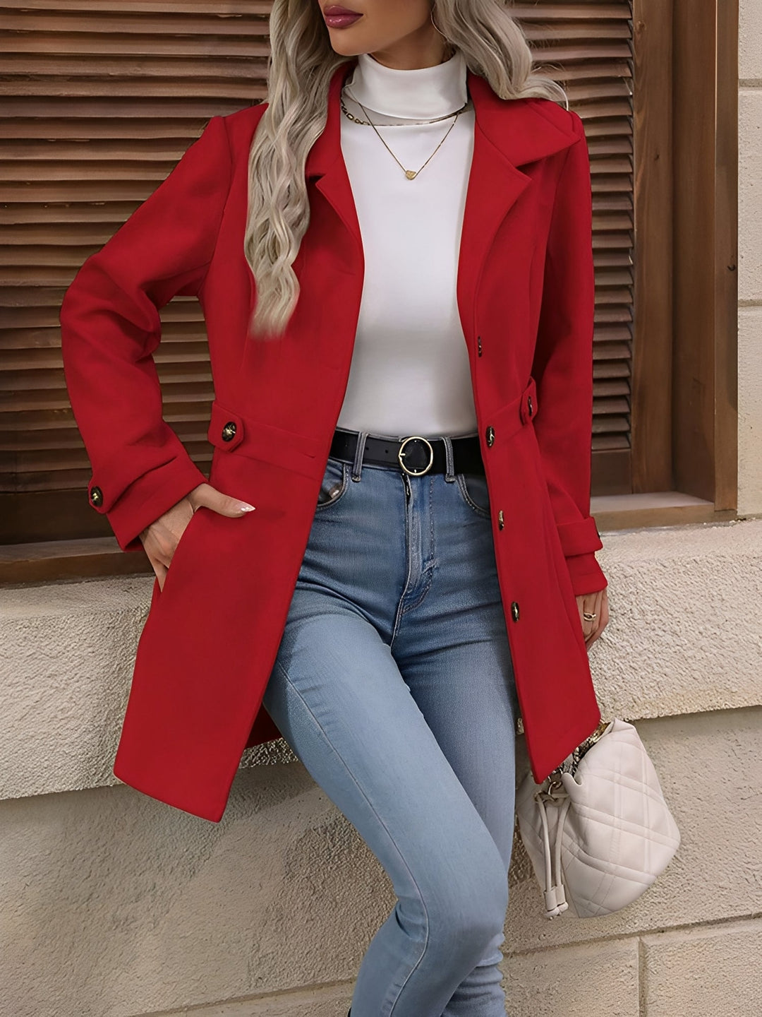 Women's belted outerwear, a timeless double-breasted trench coat for spring and fall.