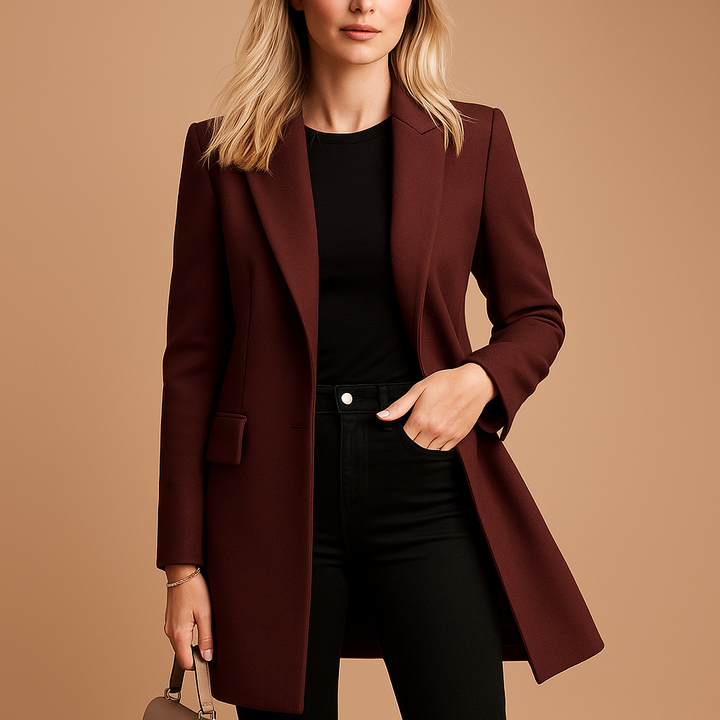 Stylish women's trench coat with double-breasted design, offering a tailored silhouette for timeless fashion.