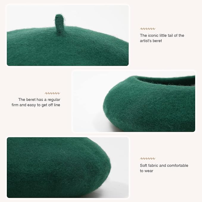 Warm women's classic wool beret, French style, solid color for winter elegance.