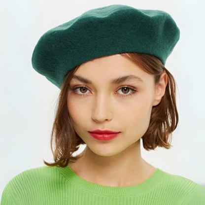 Cozy women's French wool beret, classic solid color winter hat, comfortable.