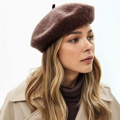 Durable women's French wool beret, classic winter hat, timeless fashion.