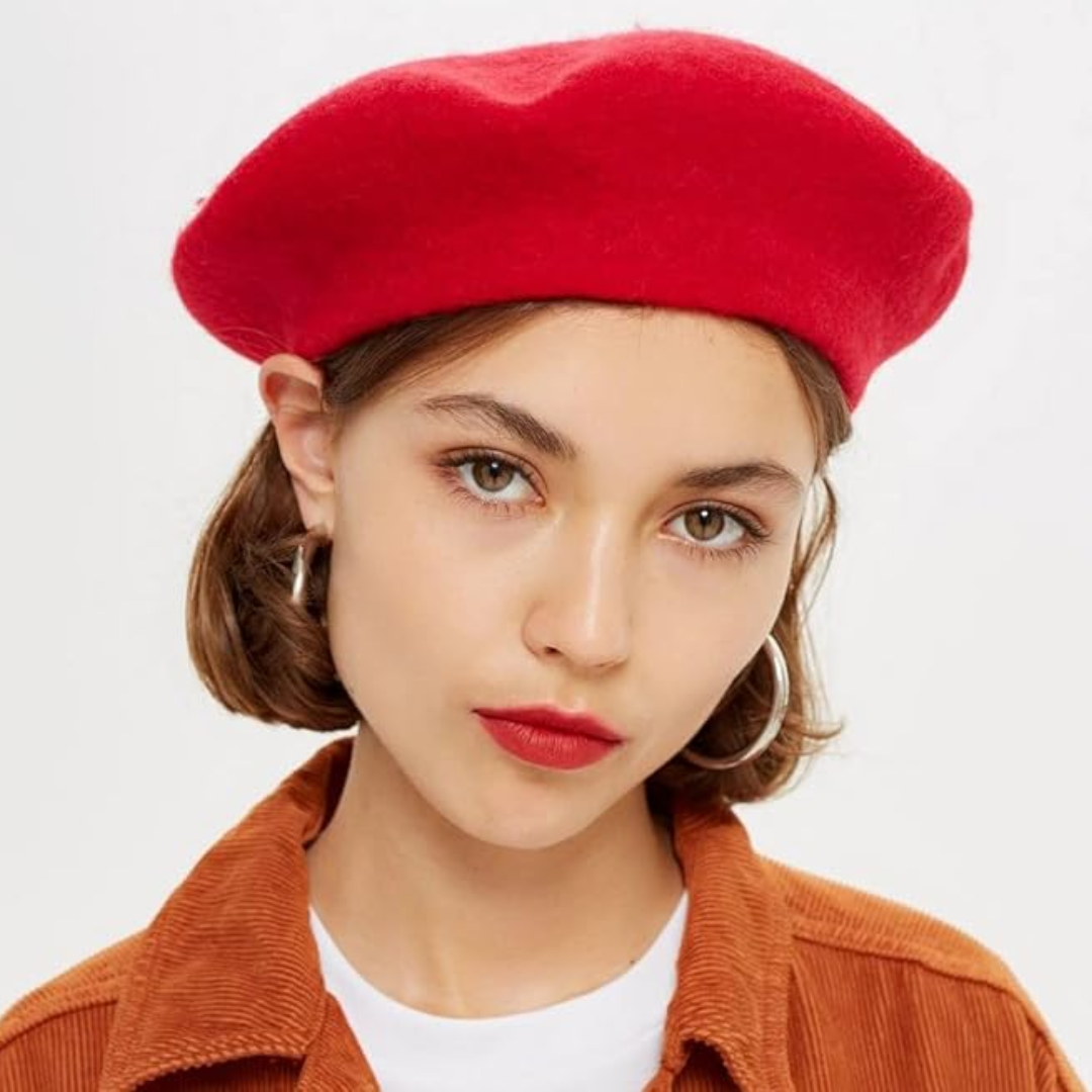 Versatile women's wool beret, classic French style, warm winter hat accessory.