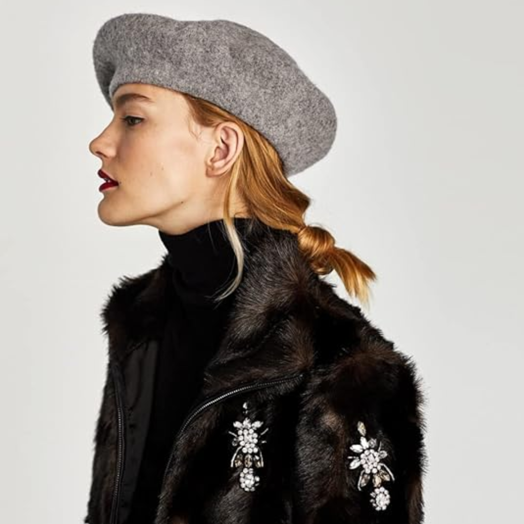 Luxurious women's wool beret, classic French style, essential warm winter hat.