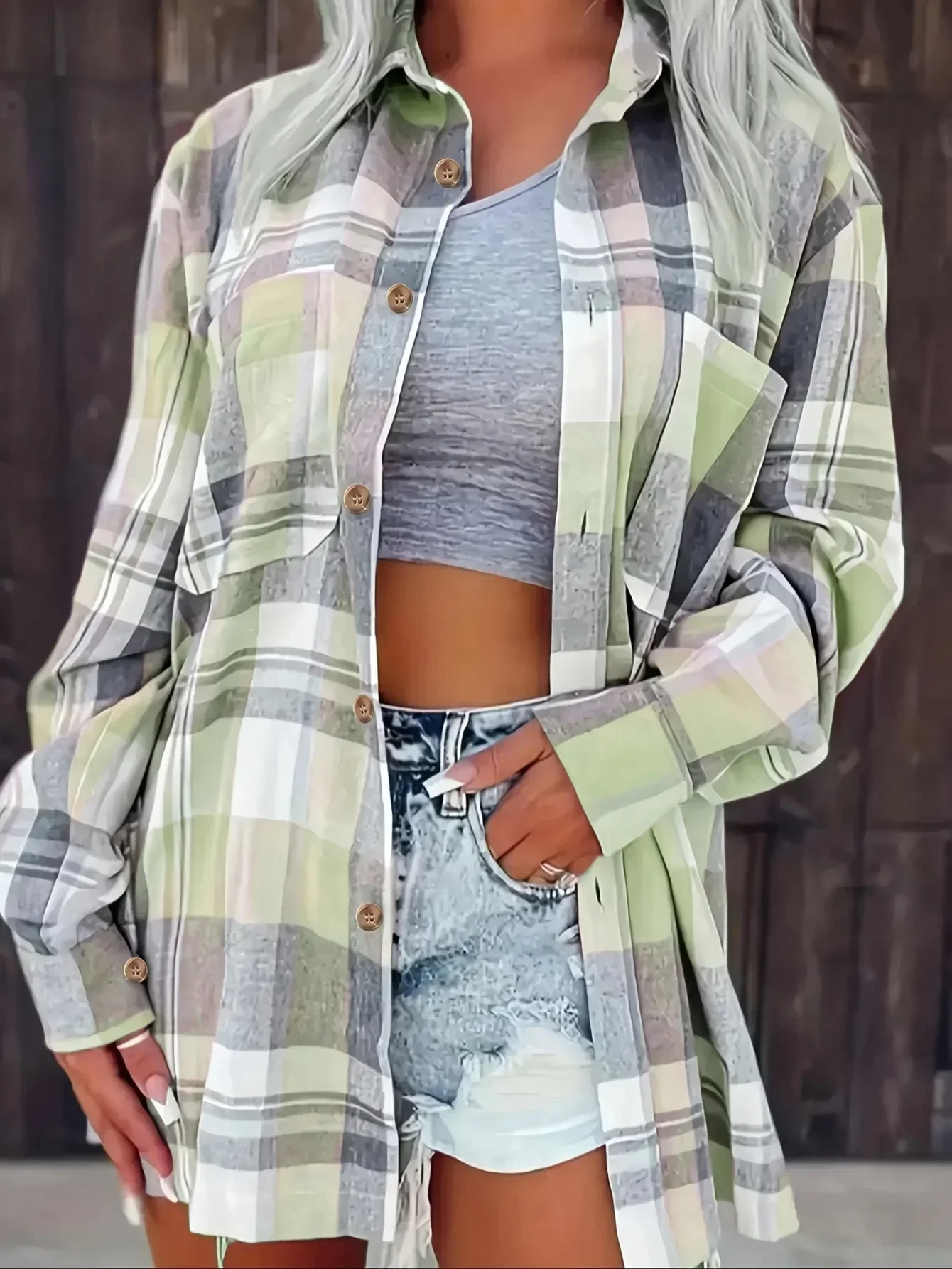 Everyday women's plaid button-down shirt, a comfortable and stylish addition to your wardrobe.