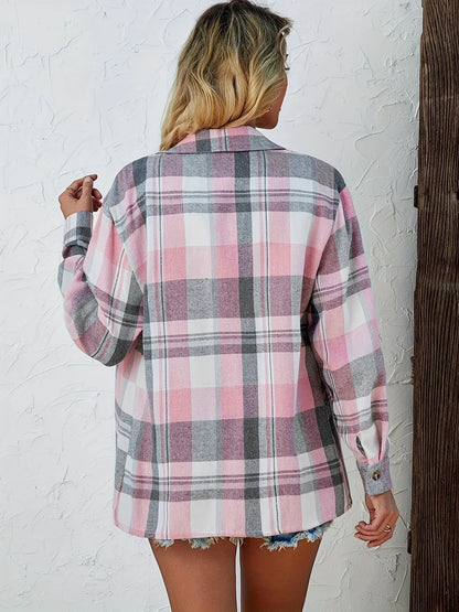 Women's casual plaid button-down shirt, unbuttoned over a tee, perfect versatile style.