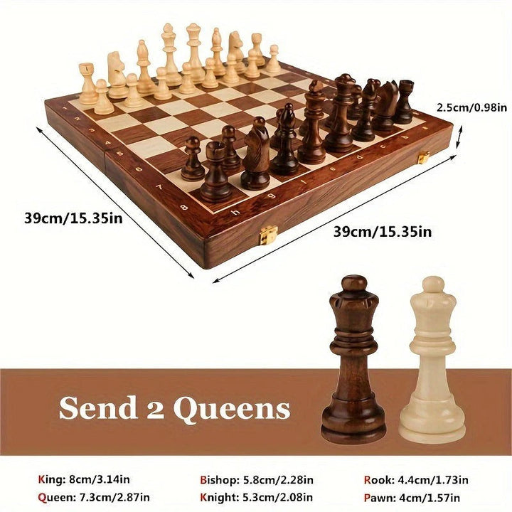 Beautifully crafted wooden chess set, ideal for a classic board game experience & enhancing any room's decor.