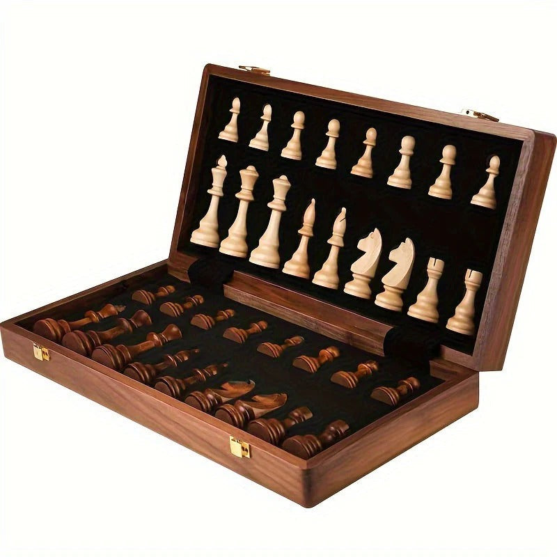 Elegant wooden chess set for mind games & strategy, complete with extra pieces for endless family fun.