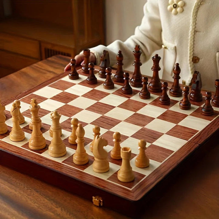 High-quality wooden chess set, a perfect classic board game for family game nights, strategy challenges & fun.