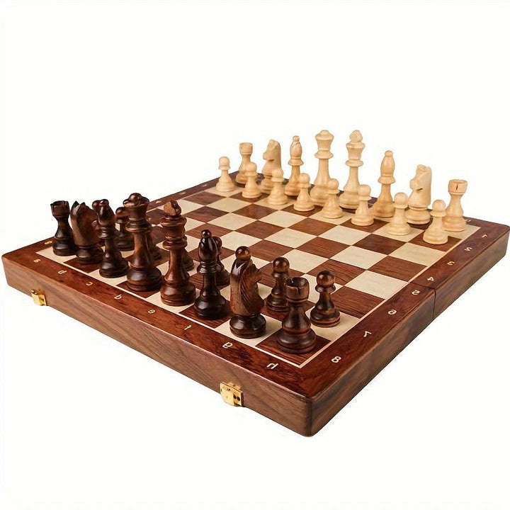 Complete classic wooden chess board game set with all pieces, including extra, ready for strategy and family play.