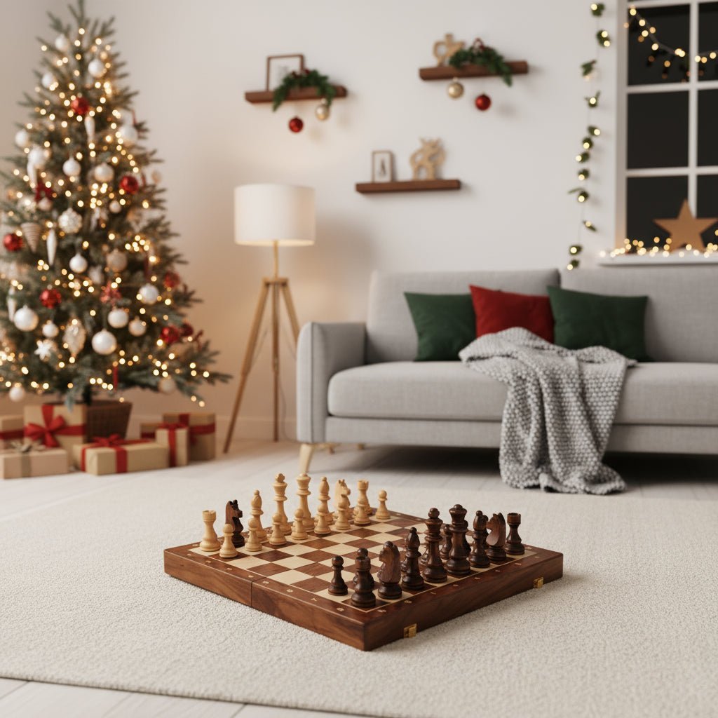Premium wooden chess set with exquisite walnut board & detailed wood pieces for a classic game.