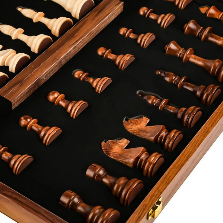 Strategy board game: classic wooden chess set with a foldable walnut board, great for learning.