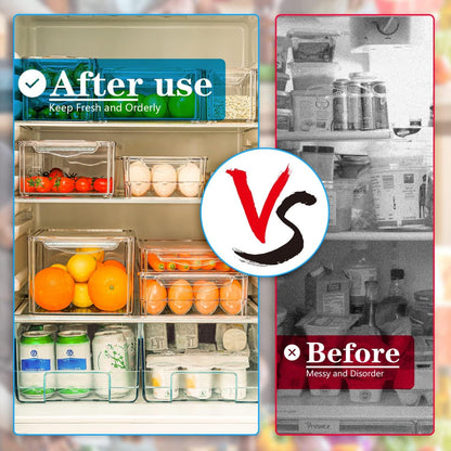 Versatile clear stackable storage bins for fruits, veggies & snacks. Keep your refrigerator organized.