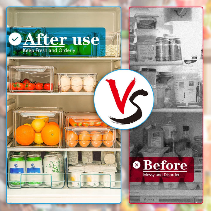 Versatile clear stackable storage bins for fruits, veggies & snacks. Keep your refrigerator organized.