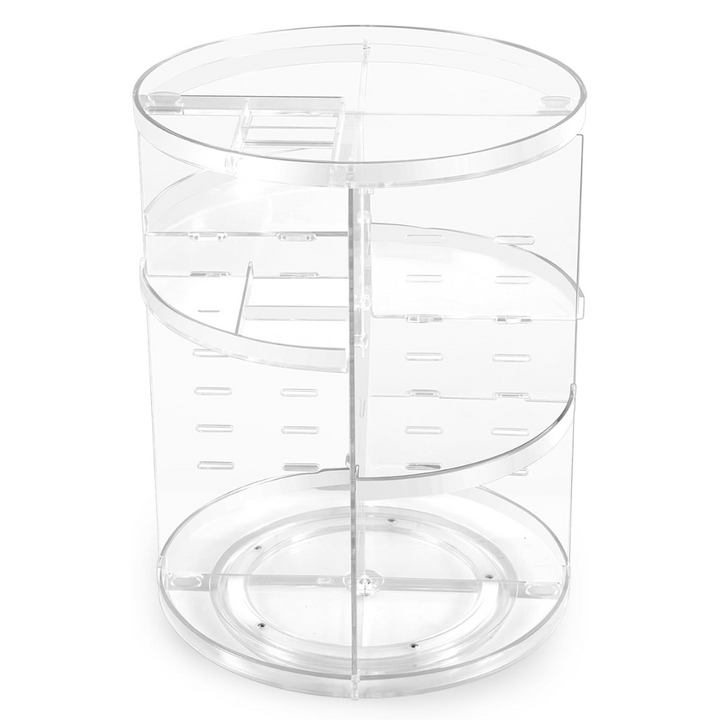 Stylish 360° rotating vanity organizer for makeup, skincare, and beauty tools, keeping counters tidy.