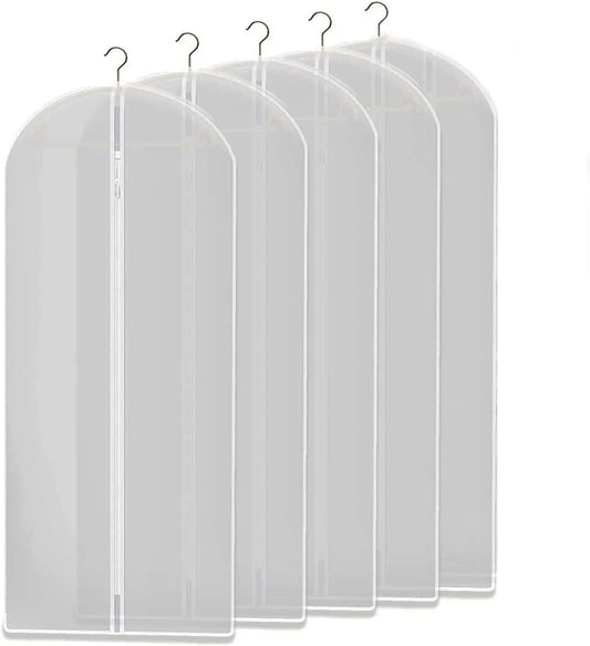 Clear garment storage bags, 10-pack, for wardrobe organization & clothing protection against dust.