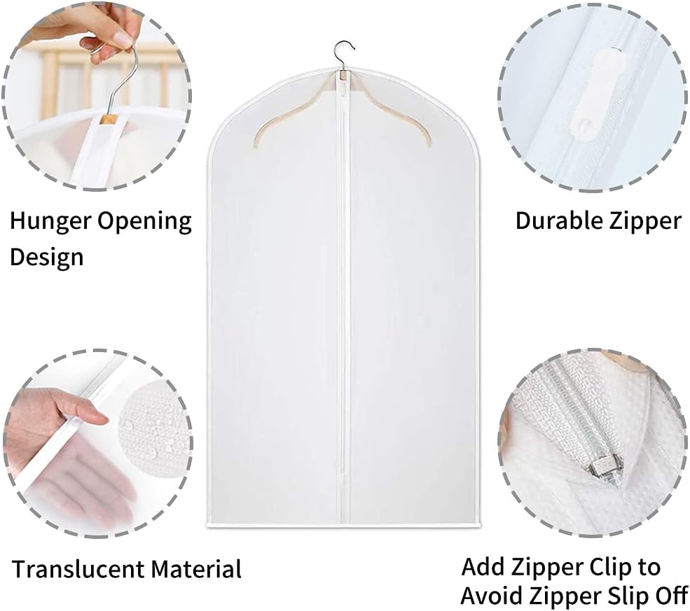 Durable, clear PEVA garment bags, ideal clothing covers for dustproof & mothproof wardrobe storage.