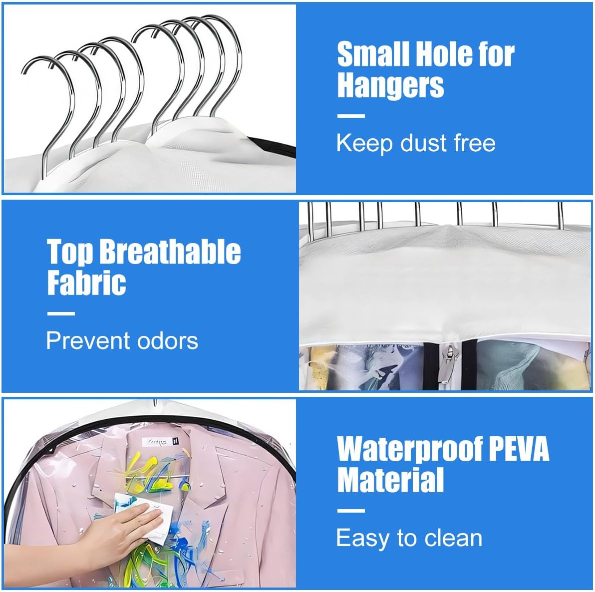 Wardrobe organizer: 6 clear storage bags for jackets, shirts & dresses.