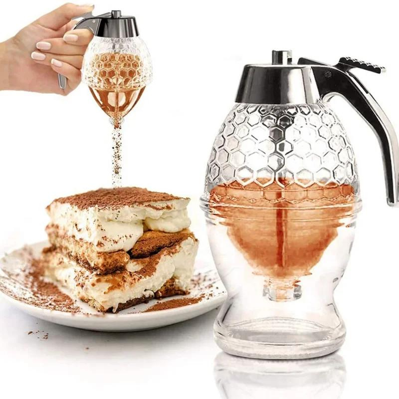 Drip-free multi-use syrup & sauce server, ideal for kitchen prep and elegant dining.