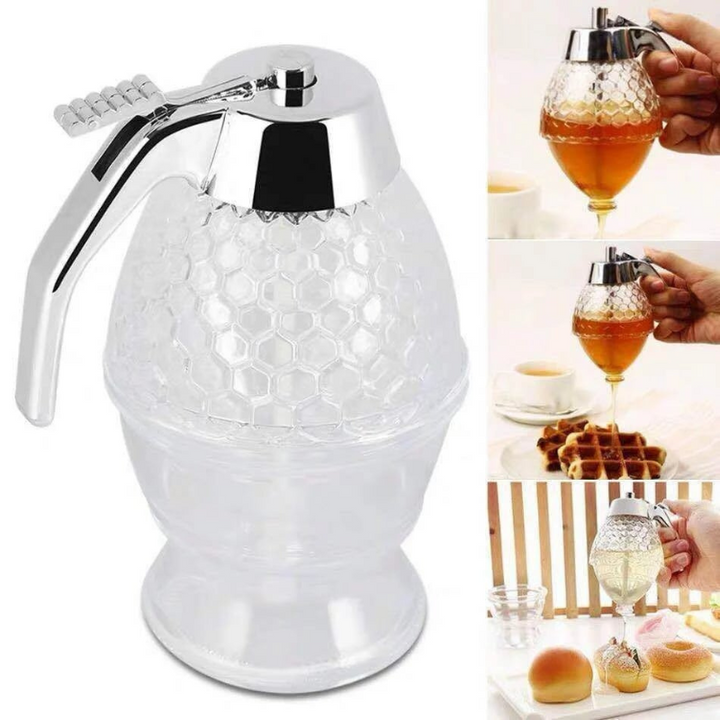 Easy-pour, drip-free honey dispenser for neat kitchen and table use, a home essential.