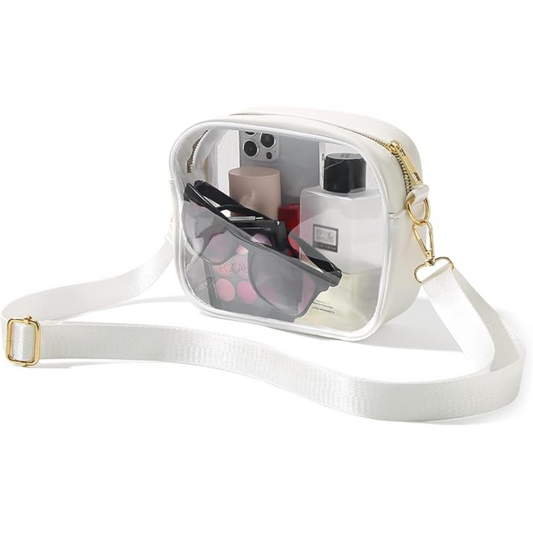 Clear PVC crossbody bag for women, perfect for stadium, concert, or festival events.