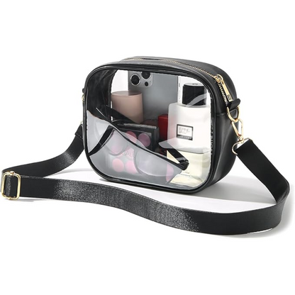 See-through stadium approved crossbody bag, easy access to items for women on the go.