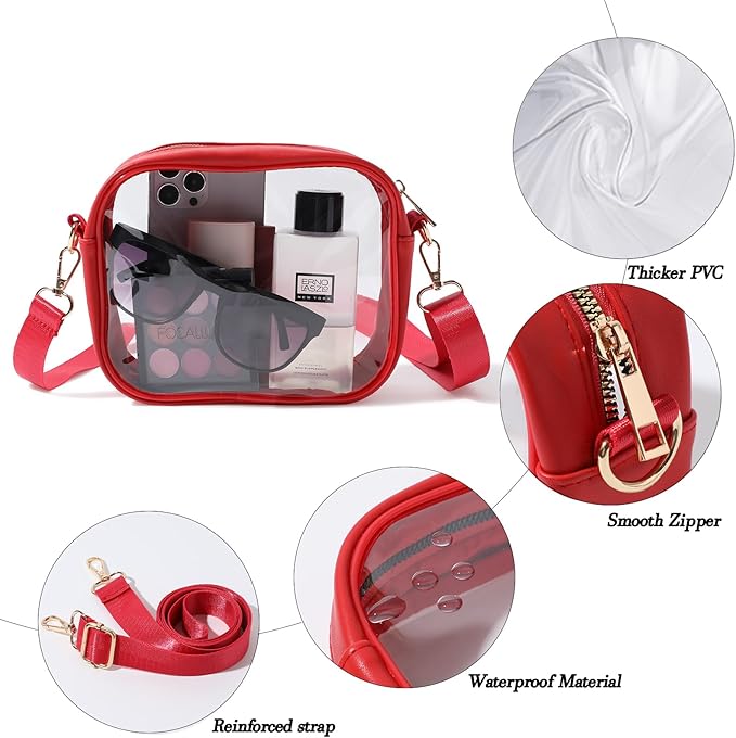 Versatile transparent crossbody bag for women, great for events, festivals, travel, and everyday use.