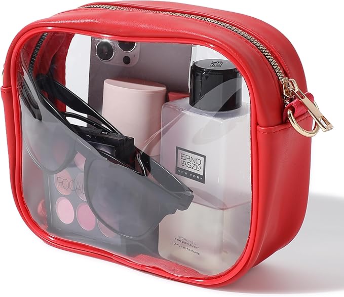 Comfortable & stylish clear crossbody bag with adjustable strap, perfect for women's event days.