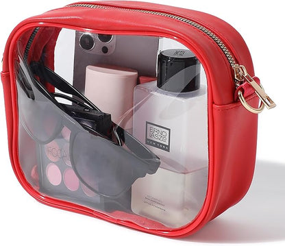 Comfortable & stylish clear crossbody bag with adjustable strap, perfect for women's event days.
