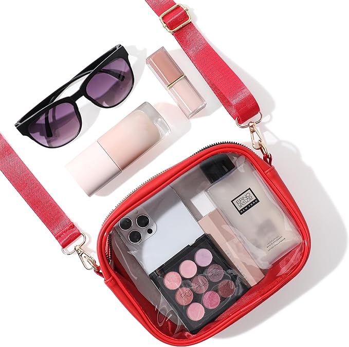 Compact transparent crossbody bag for women, practical for concerts, sports, & travel essentials.