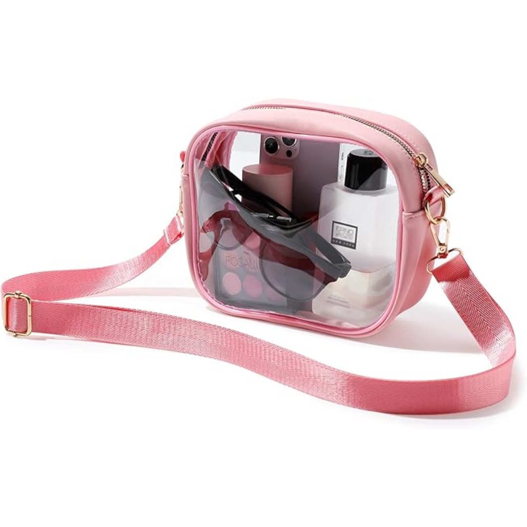 Stylish women's transparent crossbody, perfect for festivals & travel, keeps essentials visible & secure.